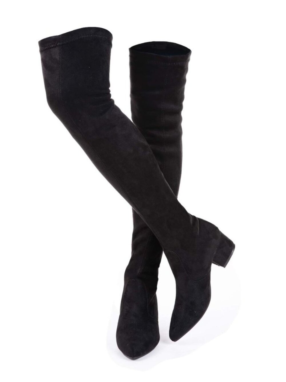 Women Over the Knee Boots Thigh High Suede Block Winter Low Above Flat Long OTK